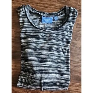 Simply Vera Vera Wang Women's M Gray Black Sheer Sleeve Scoop Neck Shirt Medium